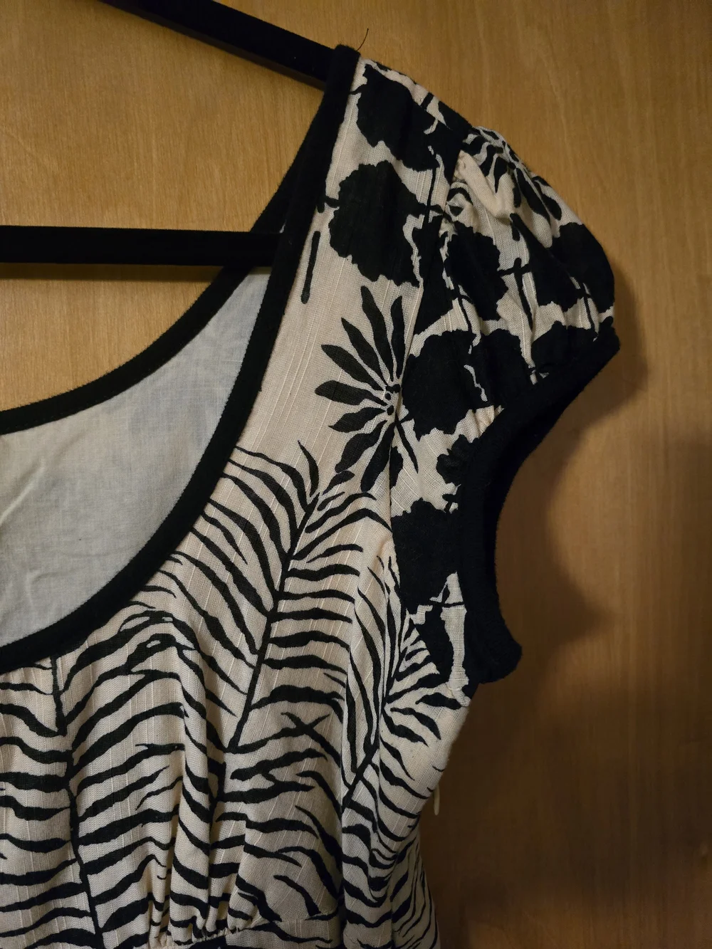 Free People Size 10 Black & Ivory Zebra Floral Print Cotton Empire Waist Dress